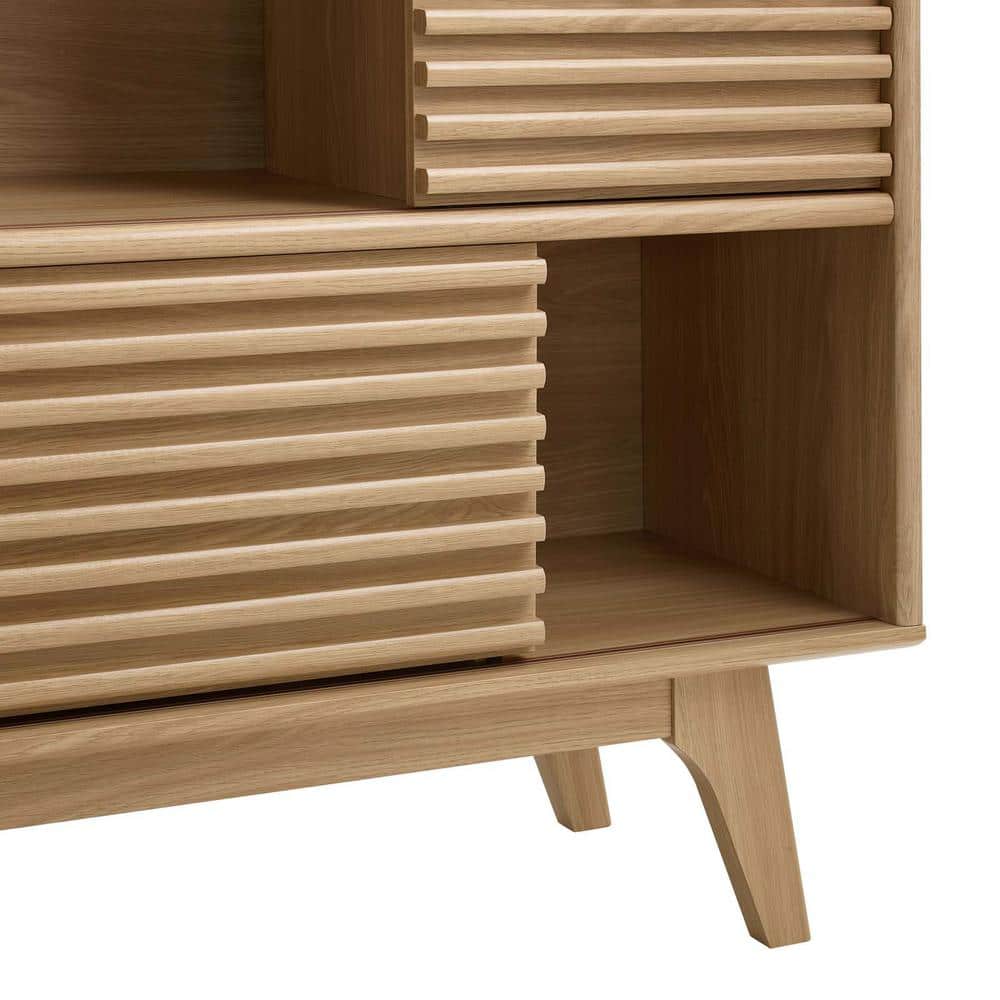 Oak 3-Tier Light Wood Mid-Century Modern Accent Cabinet