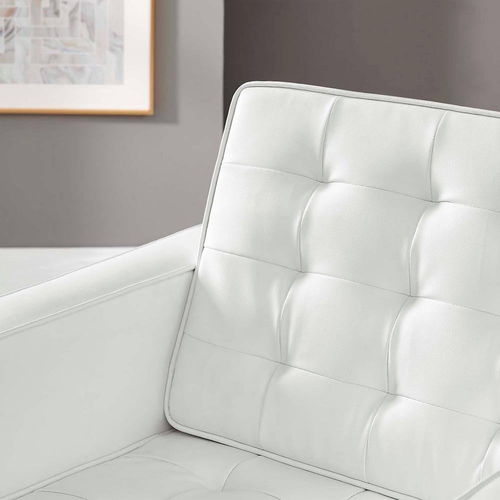 Silver White Faux Leather Accent Chair with Metal Frame