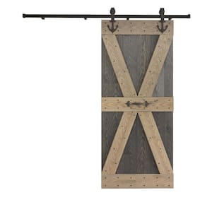 X Series Embossing 36 in. x 84 in. Dark Gray/Light Gray DIY Knotty Wood Sliding Door With Hardware Kit
