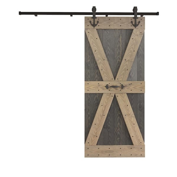 COAST SEQUOIA INC X Series Embossing 36 in. x 84 in. Dark Gray/Light Gray DIY Knotty Wood Sliding Door With Hardware Kit