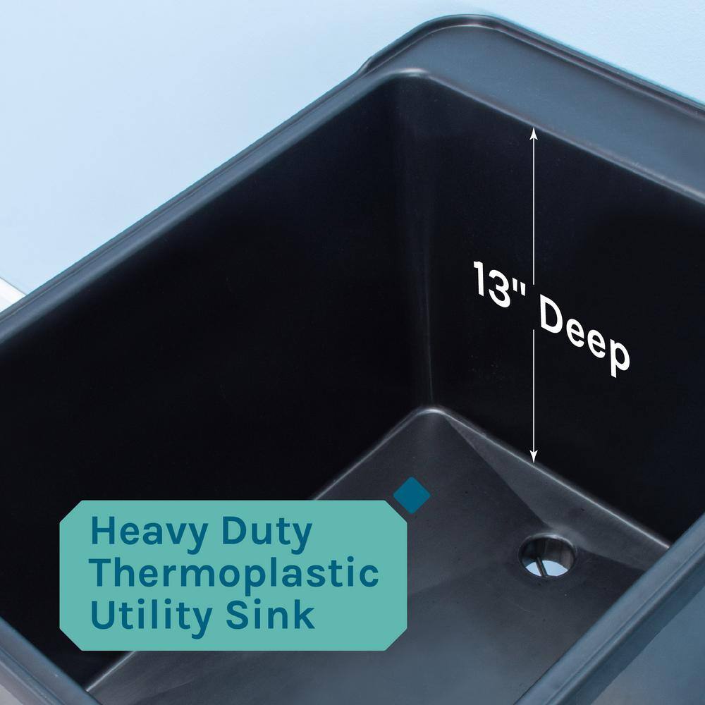 Black Freestanding Utility Sink with Chrome Faucet and Metal Legs