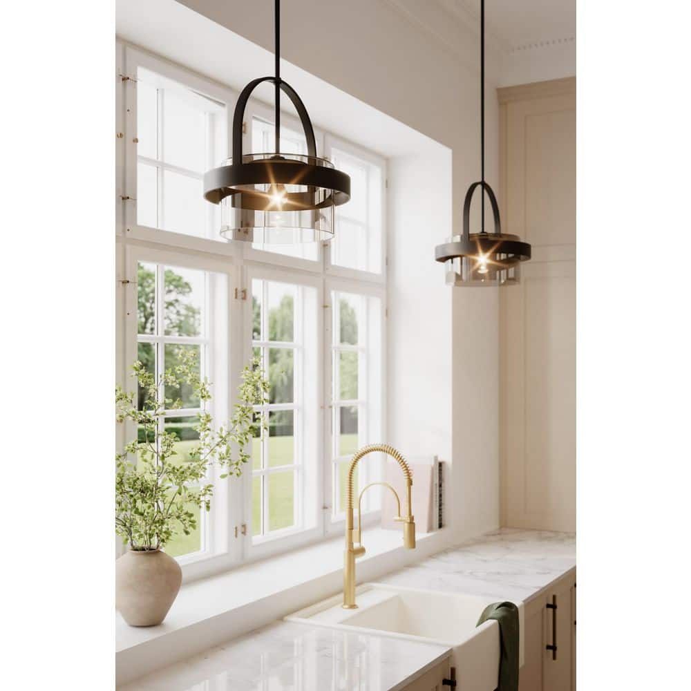 Ravik 60-Watt 1-Light Matte Black Convert Pendant to Semi-Flush Light with Clear and Grey Glass Shades, No Bulb Included price history on PriceWatchPro