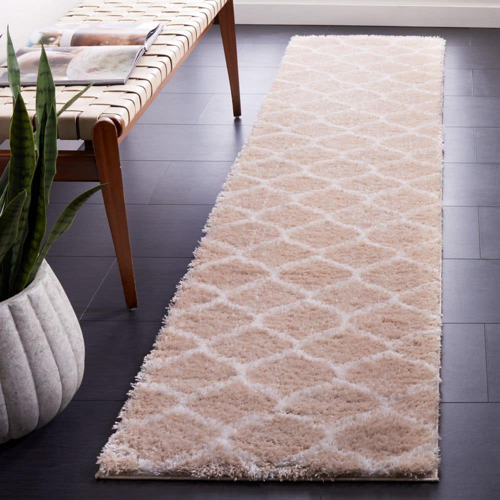 Tahoe Shag 2 ft. x 9 ft. Beige/White Trellis Modern Runner Rug price history on PriceWatchPro