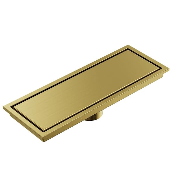 11.8 x 4.3 in. Linear Stainless Steel Shower Drain with Tile-In Pattern Drain Cover in Brushed Gold