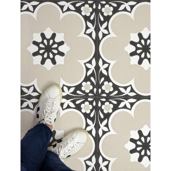 thumbnail image 2 of FloorPops Black Daphne Peel & Stick Vinyl Floor Tiles - 10 Pack 12x12 Inch Retro Floral Flooring 2 of 13