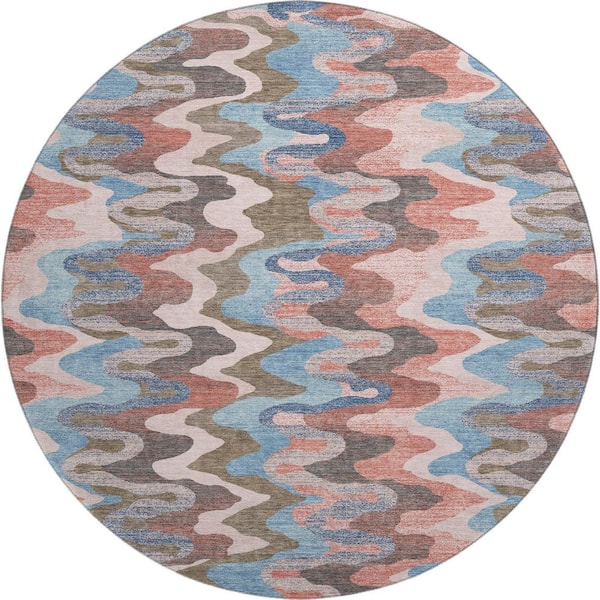 Mayfield Premium Machine Washable Abstract AMF2481 Pink 8 ft. x 8 ft. Round Rug
