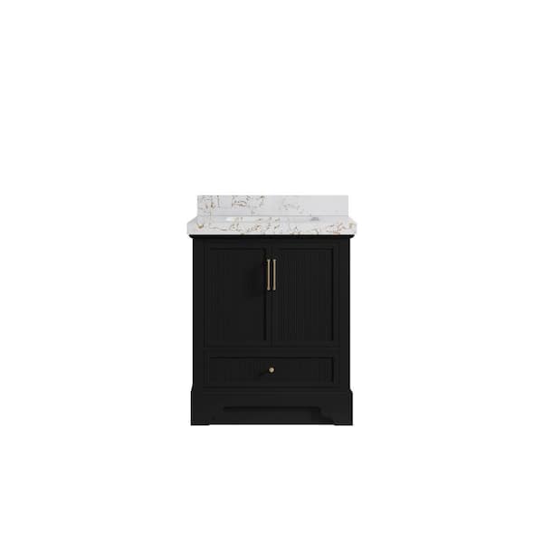 Willow Collections Alys 30 in. W x 22 in. D x 36 in. H Single Sink Bath Vanity Center in Black with 2 in. Viola Gold Top