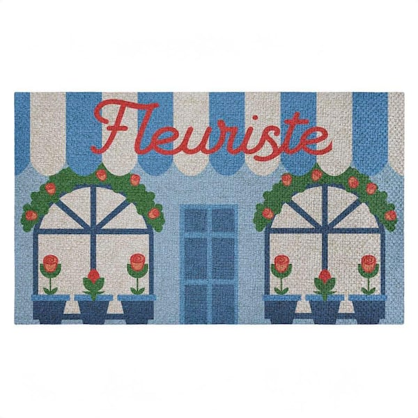 Florist Shop Storefront Blue 18 in. x 30 in. Polyester Non-Slip Outdoor Door Mat