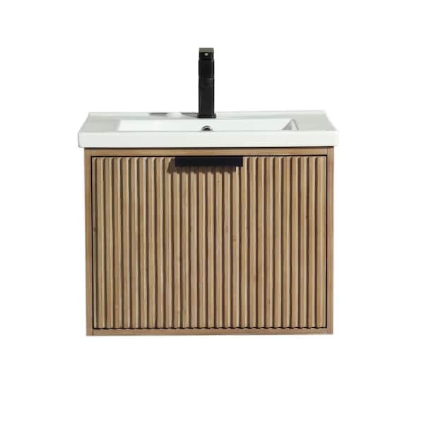 San Diego 24.4 in W x 18.7 in D x 34.50 H Bath Vanity in Weathered Fir with Ceramic White Vanity Top with White Basin