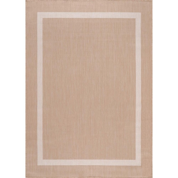 4 X 6 Beige White Waikiki Modern Bordered Indoor Outdoor Area Rug