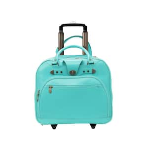Red Wood 15 in. Aqua Blue Top Grain Cowhide Leather Wheeled Ladies' Laptop Briefcase