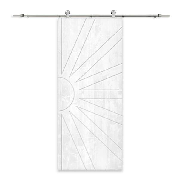 CALHOME 30 in. x 80 in. White Stained Pine Wood Modern Interior Sliding Barn Door with Hardware Kit