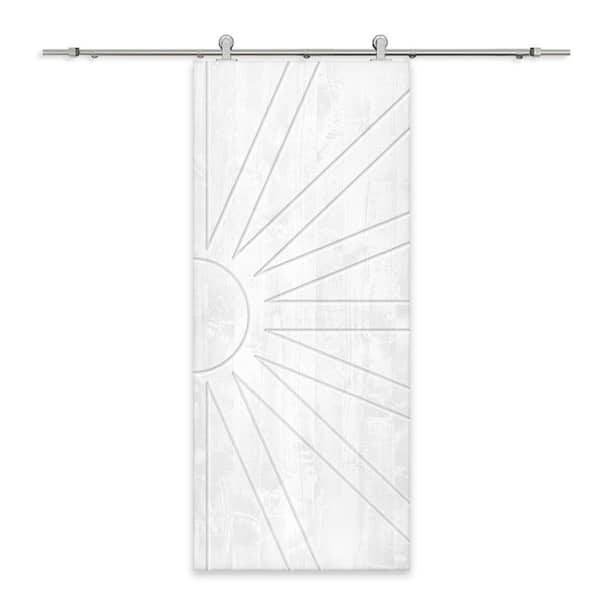 CALHOME 36 in. x 96 in. White Stained Pine Wood Modern Interior Sliding Barn Door with Hardware Kit