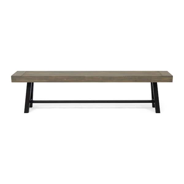 Noble House Carlisle 14.50 in. 3- Person Grey Wood Outdoor Patio Bench
