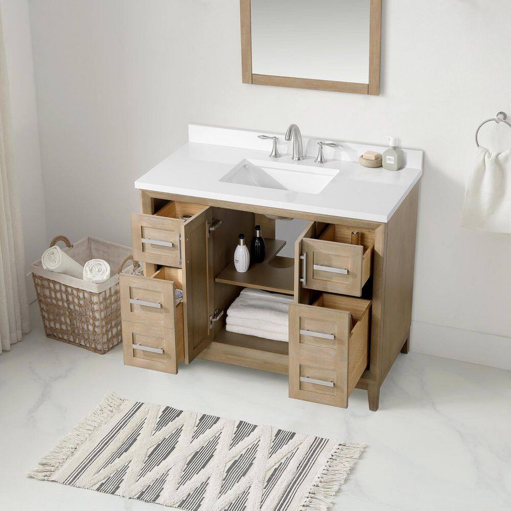 Antique Oak 42" Freestanding Bathroom Vanity with Marble Top
