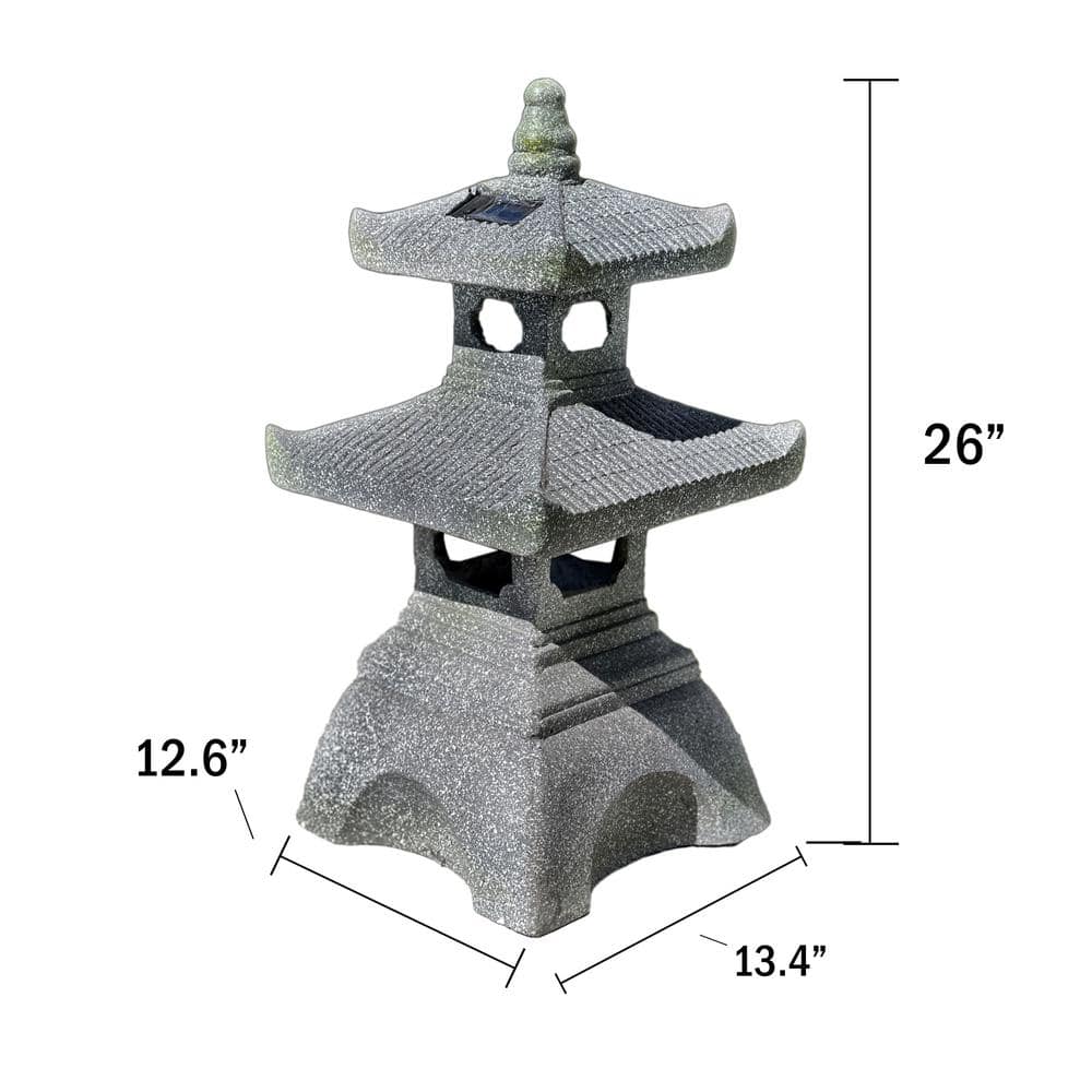26" Gray Resin Pagoda Garden Lantern with Solar Light