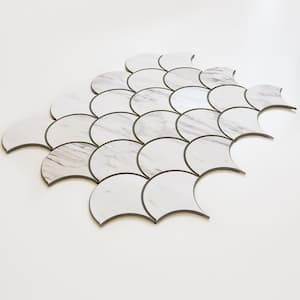 Seoul Carrara Fish Scales 5 in. x 5 in. 4mm Stone Peel and Stick Backsplash Tile Sample Cut Tile (.17 sq. ft./Sample)