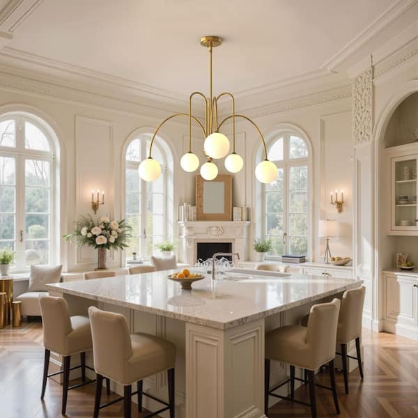 YANSUN 6-Light Gold Modern LED Pendant Light, G9 Base Hanging