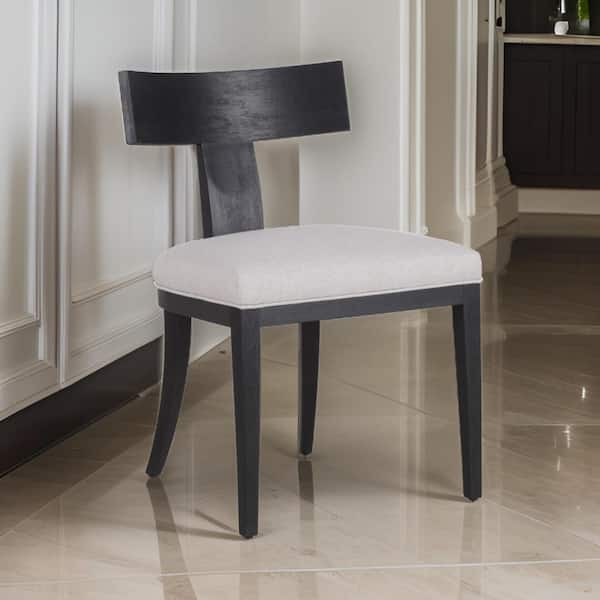 Benjara Beige and Black Linen Wooden Frame Dining Chair (Set of 2 ...
