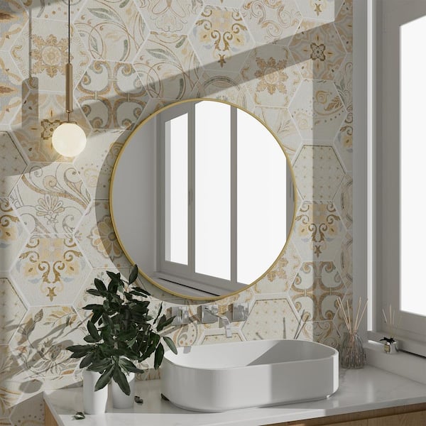 24.1 in. W x 24.1 in. H Round Gold Aluminum Alloy Framed Wall Mirror