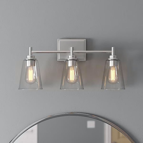 Designers Fountain Westin 22.5 in. 3-Light Satin Platinum Industrial Wall Sconce with Clear Glass Shades