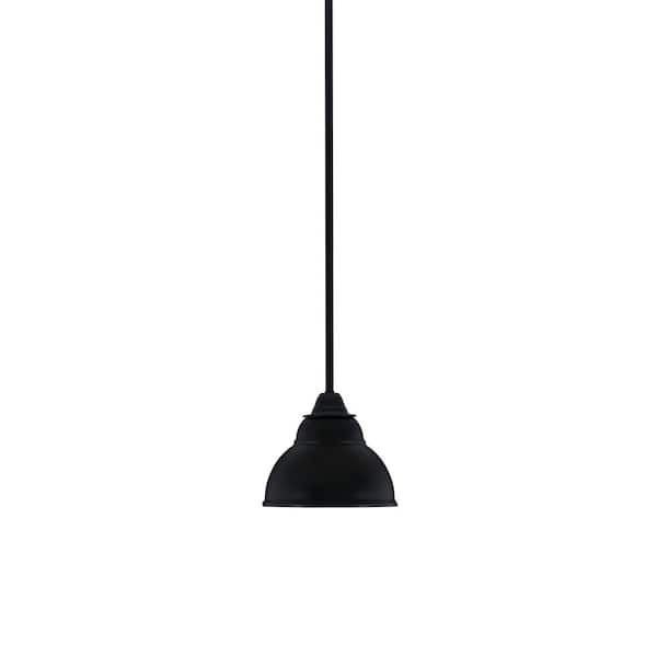 Madison 100-Watt 1-Light Matte Black Shaded Pendant Light with 7 in. Matte Black Metal Shade, No bulb Included