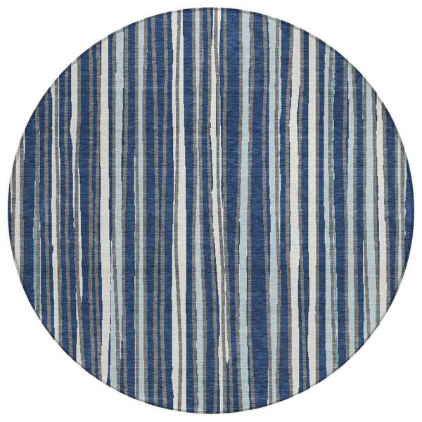 Chantille Machine Washable Indoor/Outdoor Abstract ACN3045 Navy 8 ft. x 8 ft. Round Rug