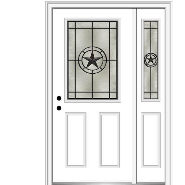 MMI Door Elegant Star 53 in. x 81.75 in. Inswing 1/2 Lite Decorative Glass Primed Fiberglass Prehung Front Door