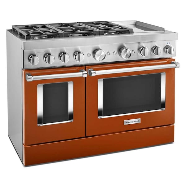 KitchenAid 30 in. 6.7 cu. ft. Convection Double Oven Freestanding Dual Fuel  Range with 5 Sealed Burners & Griddle - Stainless Steel