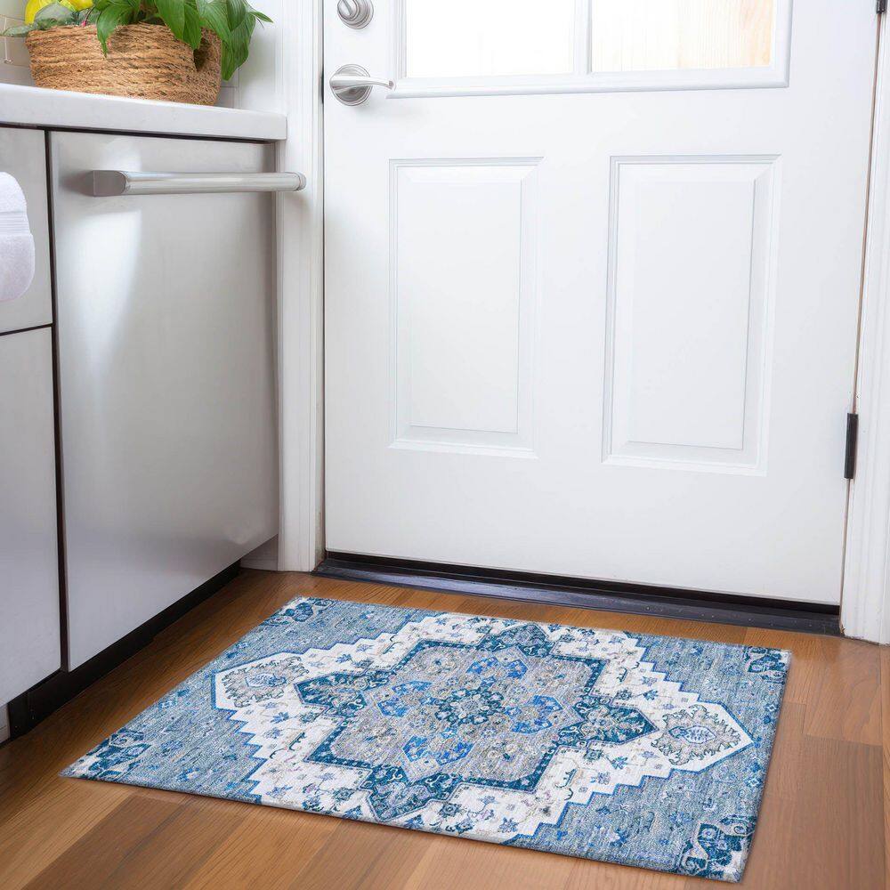 Mayfield Premium Machine Washable Abstract AMF1036 Blue 2 ft. x 3 ft. Area Rug price history on PriceWatchPro