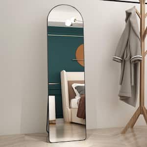 16.5 in. W x 59.8 in. H Black Aluminium Alloy Metal Frame Arched Full Length Mirror Floor Mirror with Stand