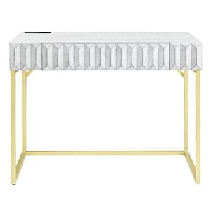 Gotheimer 42 in. Rectangular Antique White and Gold Writing Desk with USB Port