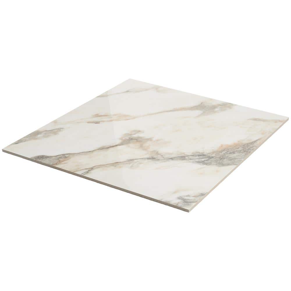 Saroshi 24" x 24" Polished White Marble Look Porcelain Tile