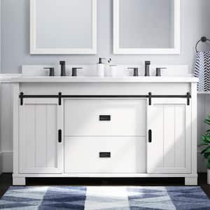 Brindley 60 in. W x 20 in. D x 35 in. H Double Sink Freestanding Bath Vanity in White with White Engineered Stone Top