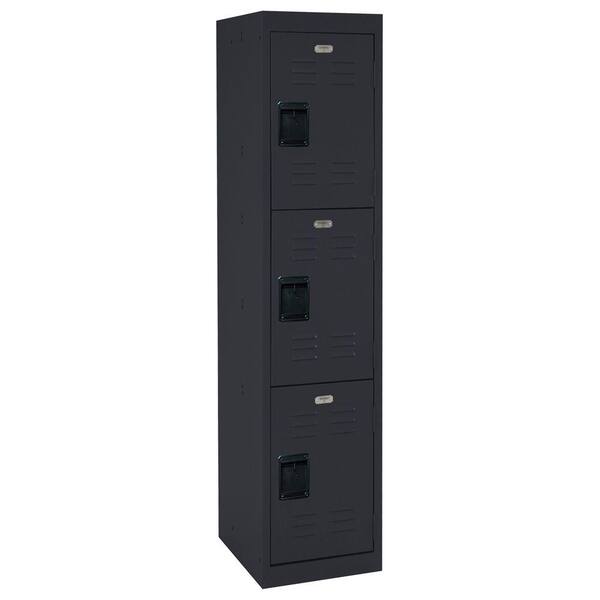 Sandusky 66 in. H x 15 in. W x 18 in. D 3-Tier Welded Steel Storage Locker in Black