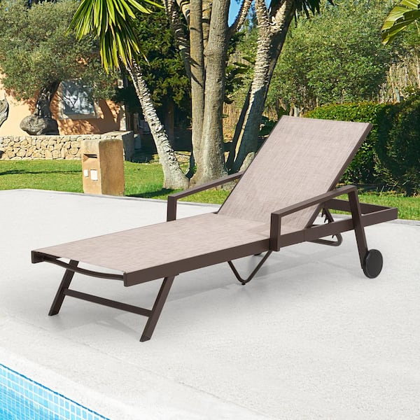 Pellebant 1-Piece Aluminum Adjustable Outdoor Chaise Lounge In Beige PB ...