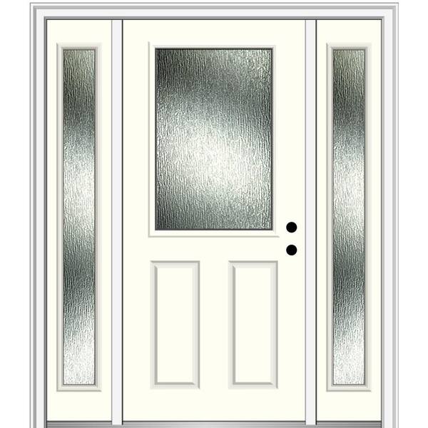 MMI Door Rain Glass 64.5 in. x 81.75 in. Left-Hand Inswing 1/2 Lite Painted Alabaster Prehung Front Door on 4-9/16 in. Frame