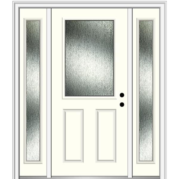 MMI Door Rain Glass 68.5 in. x 81.75 in. Left-Hand Inswing 1/2 Lite Painted Alabaster Prehung Front Door on 4-9/16 in. Frame