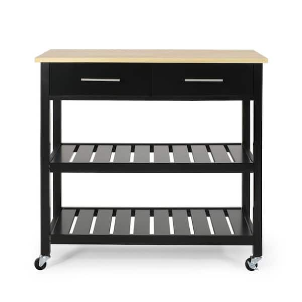 ANTFURN Black Kitchen Cart with Drawers; Shelf; Spice Rack; Wheels ...