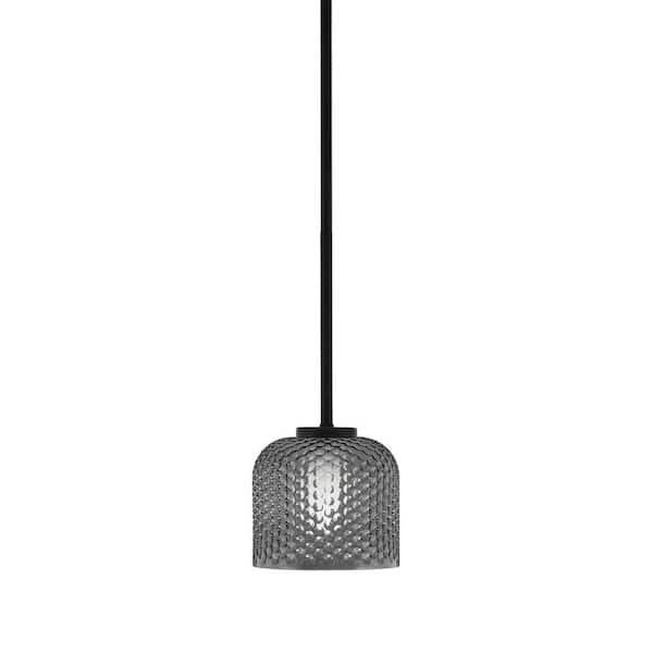Elonia 100-Watt 1 Light Matte Black Stem Mini Pendant Light with 7 in. Graphite Cone Metal Shade Shade