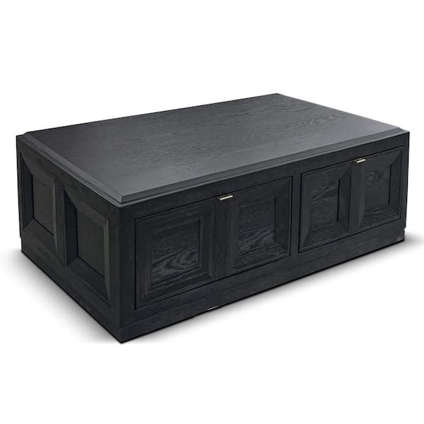 Flonnin 54 in. Weathered Black Rectangle Wood Coffee Table with Casters