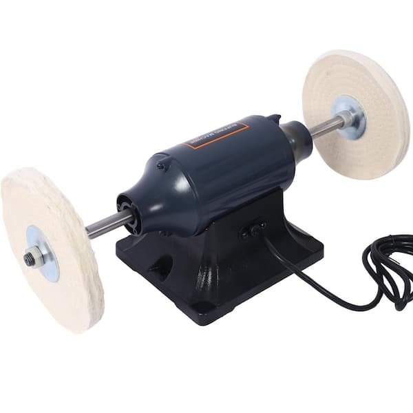 Extra long 8 in. Electric Polisher Benchtop Buffer Grinder 4-Pole motor; Includes 4-Piecess 80Ply Thic Buffing Wheels