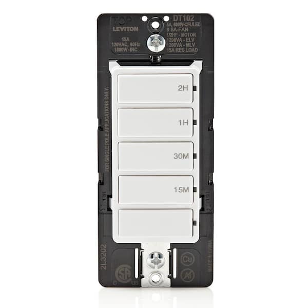 Decora 15 Amp 2-Hour Indoor In-Wall Timer Switch, 1/2 HP/9.8 Amp Fan/Motor, No Neutral Required, Single Pole, White