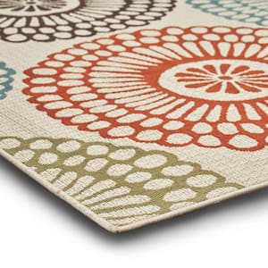 Malak Ivory and Multi 6 ft. x 7 ft. Indoor/Outdoor Area Rug