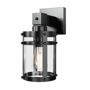 5.12 in. 1-Light Matte Black Cylinder Industrial Wall Sconce with Clear Glass Shade for Living Room Hallway