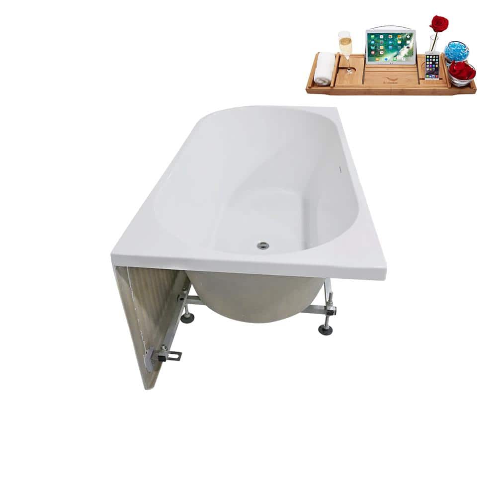 59'' Glossy White Freestanding Acrylic Soaking Bathtub with Chrome Drain