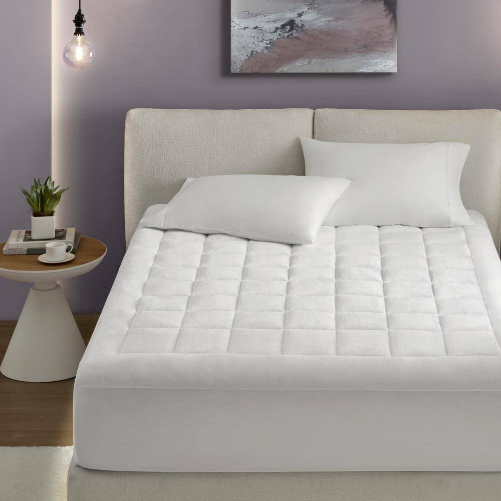 Full White Plush Down Alternative Waterproof Mattress Pad