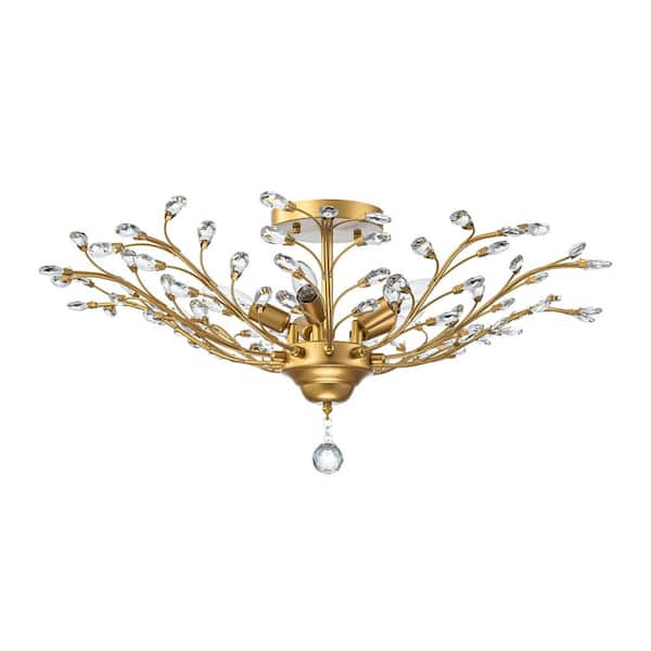 Lluviaさん Jojospring Lluvia 23.6 in. 4-Light Crystal Leaves Brushed