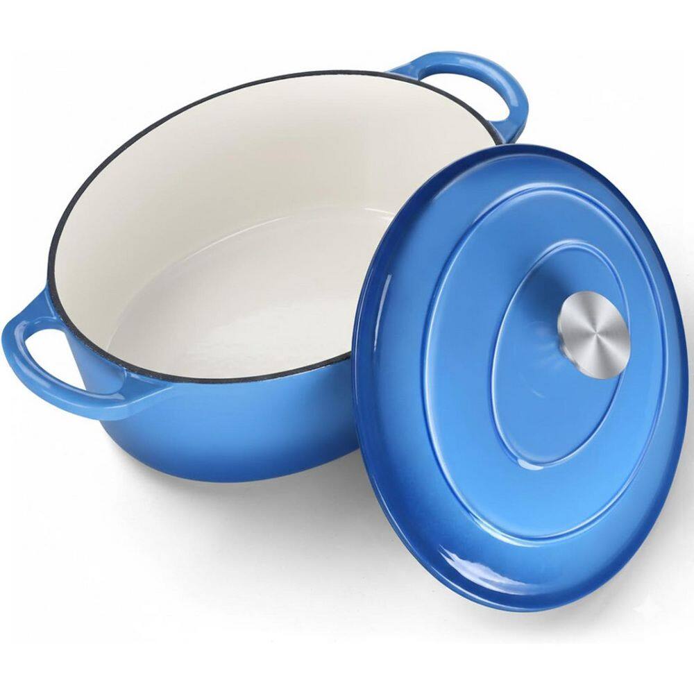 LAIFUCAM 7 qt. Oval Enameled Cast Iron Dutch Oven Blue Nonstick