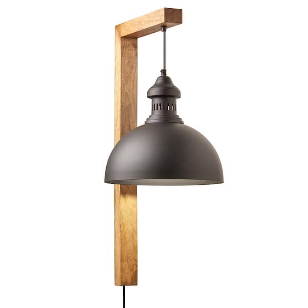 River of Goods 12 in. W Black and Tan 1- Light Industrial Plug In Sconce with Metal Dome Shade